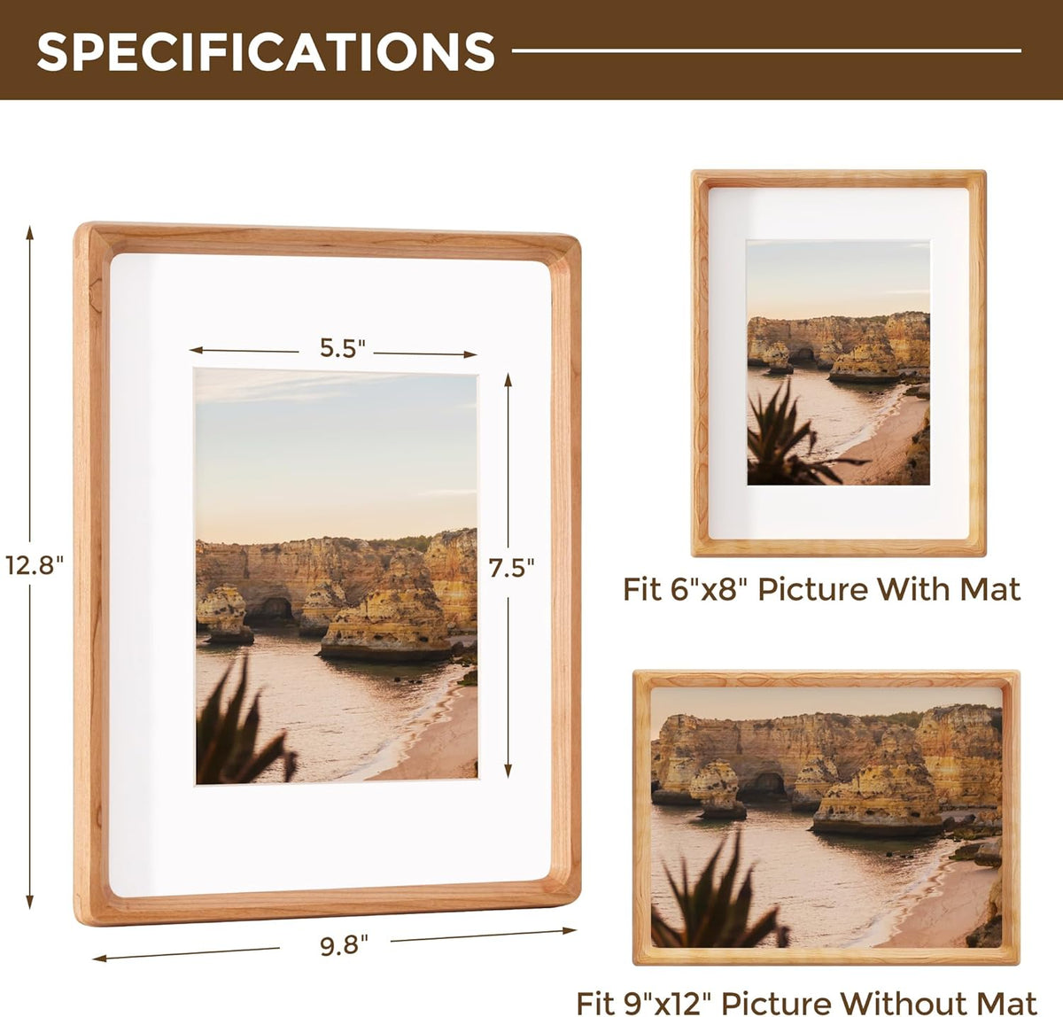 9x12 Picture Frame USA-Sourced Natural Cherry Wood Solid Original Wood Photo Frame Rounded Corner