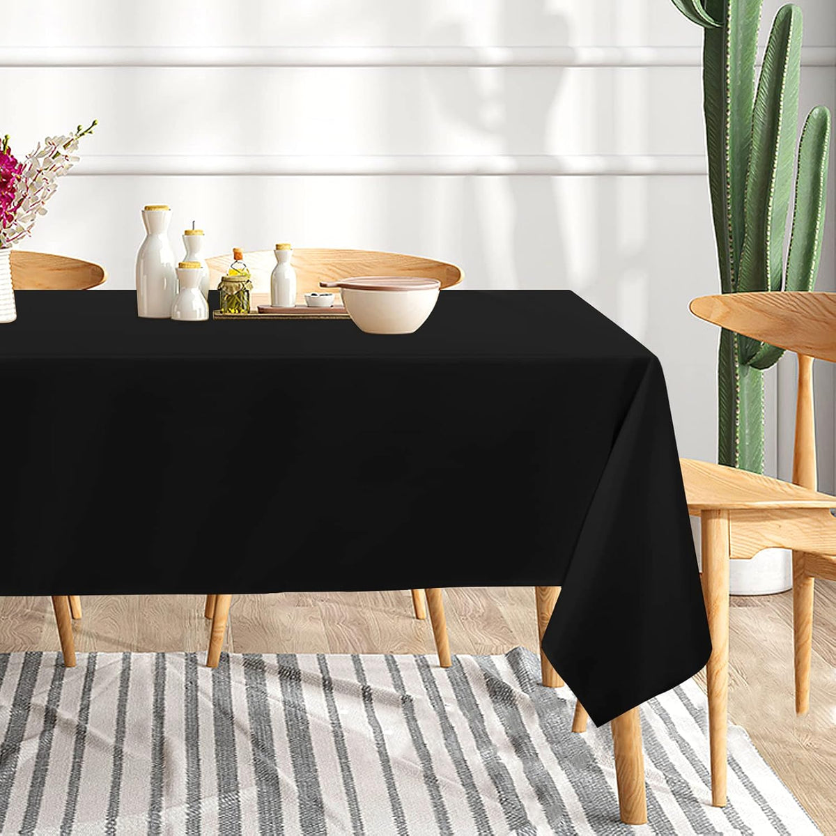 sancua 6 Pack Black Tablecloth 60 x 120 Inch, Rectangle Table Cloth for 8 Feet Tables - Stain and