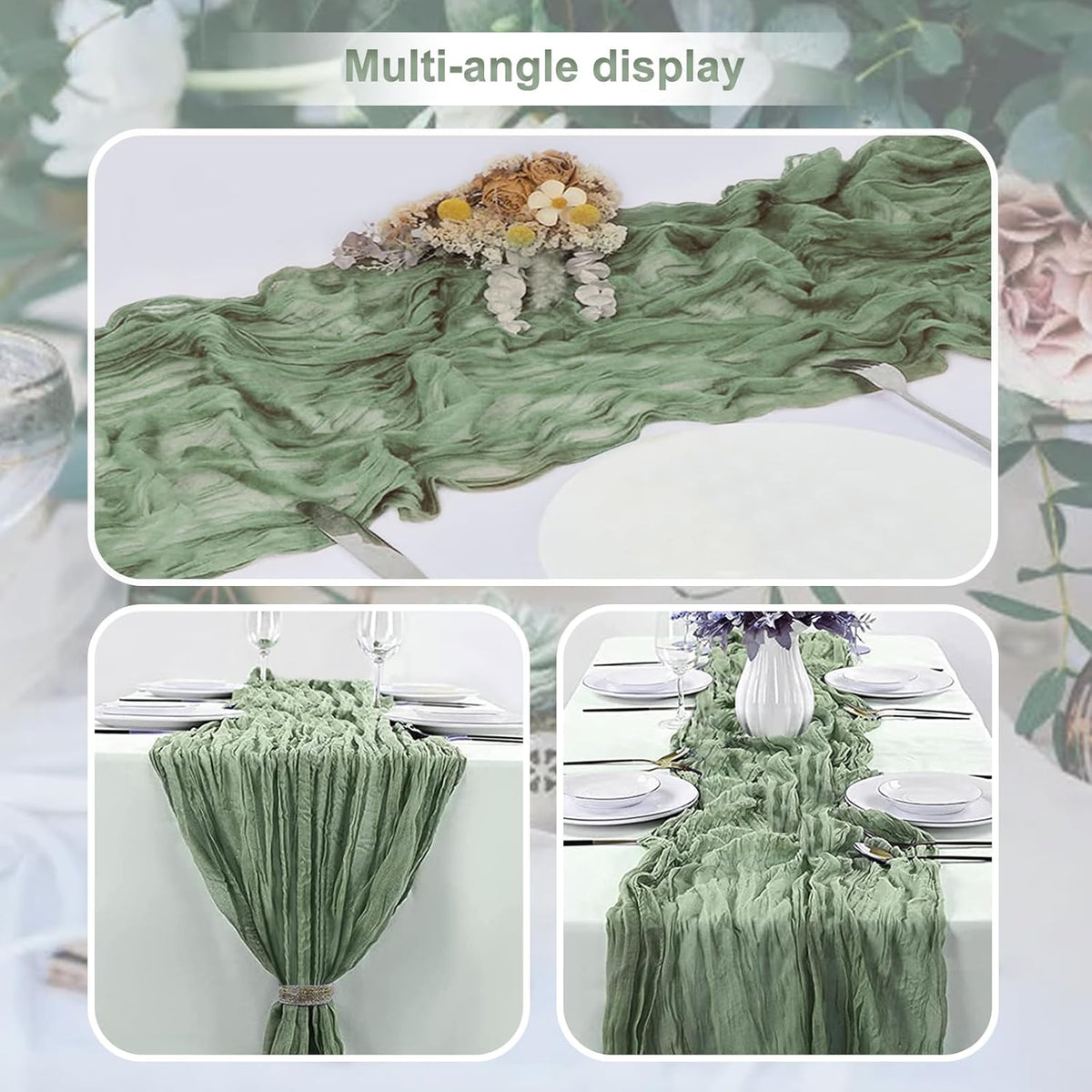 6 Pack Sage Green Cheesecloth Table Runner 35x120 Inch 10Ft Rustic Gauze Cheese Cloth Table Runner