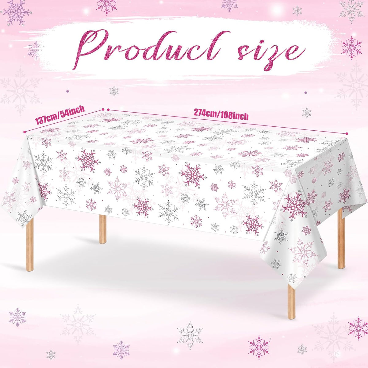 3 Pcs Christmas Snowflake Party Tablecloths Decorations,Plastic Pink Winter Onederland Rectangle