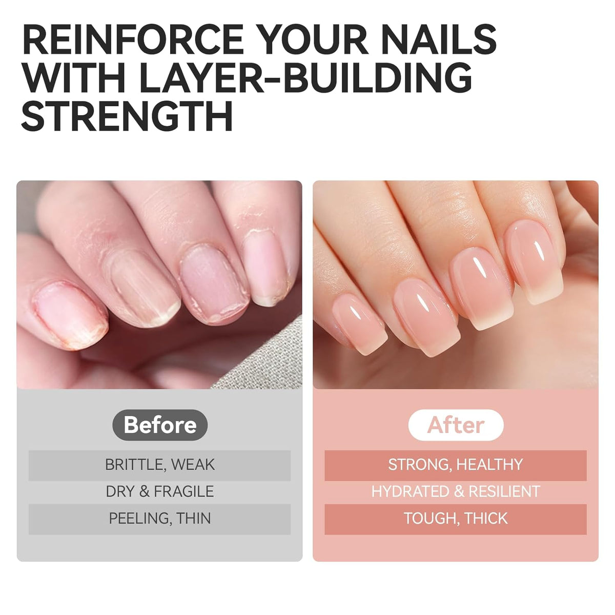 Gelike EC Nail Strengthener for Woman: Nude Blush 15ml 6 in 1 Natural Nail Hardener Extra Strong