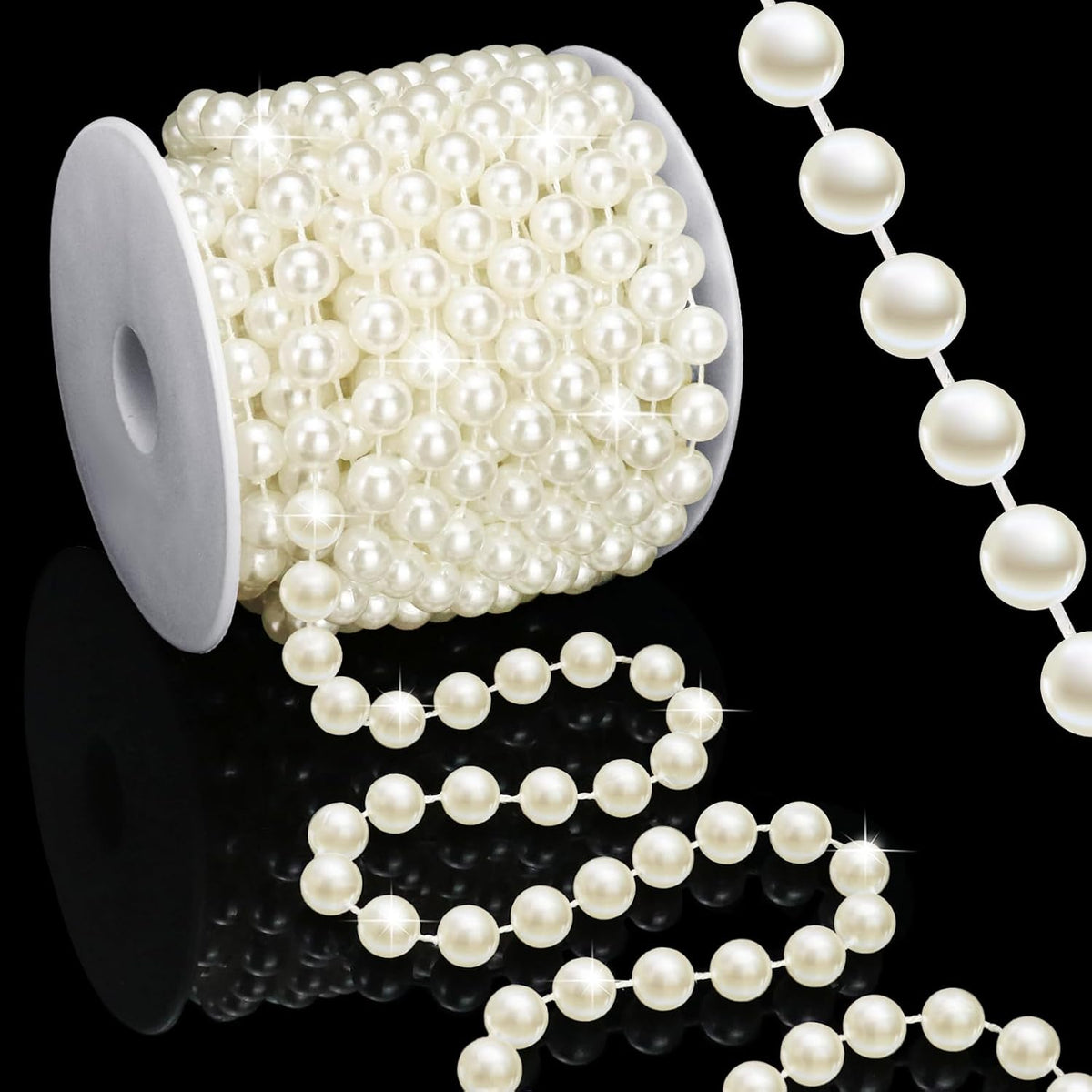 16 Feet 10mm Pearl Strings Garland for Crafts, Artificial Pearl Beaded Trim Chain Roll Strands for