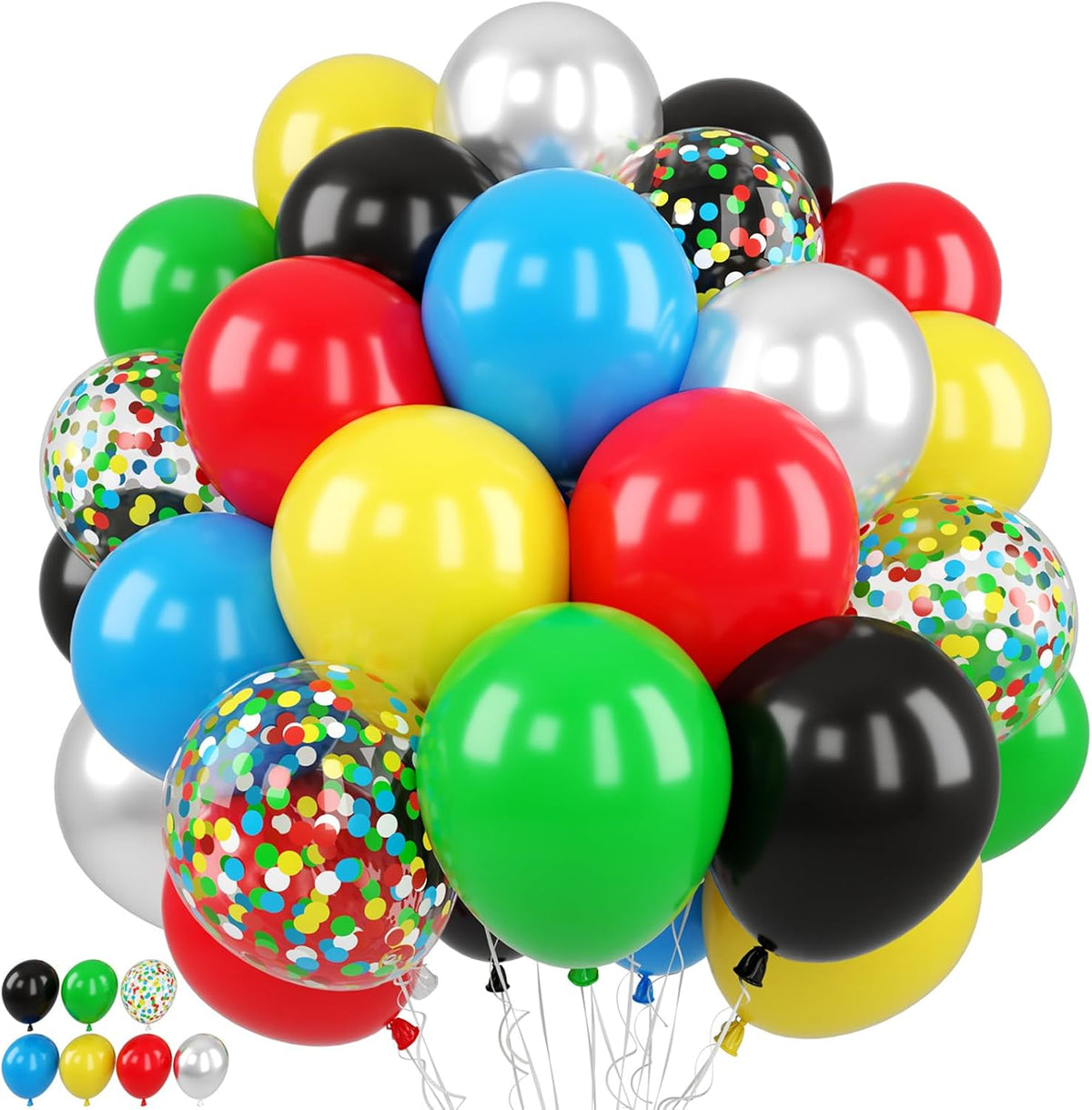 Red Yellow Blue Green Balloon, 50PCS 12Inch Multicolor Balloons with Black Red Blue Yellow Green