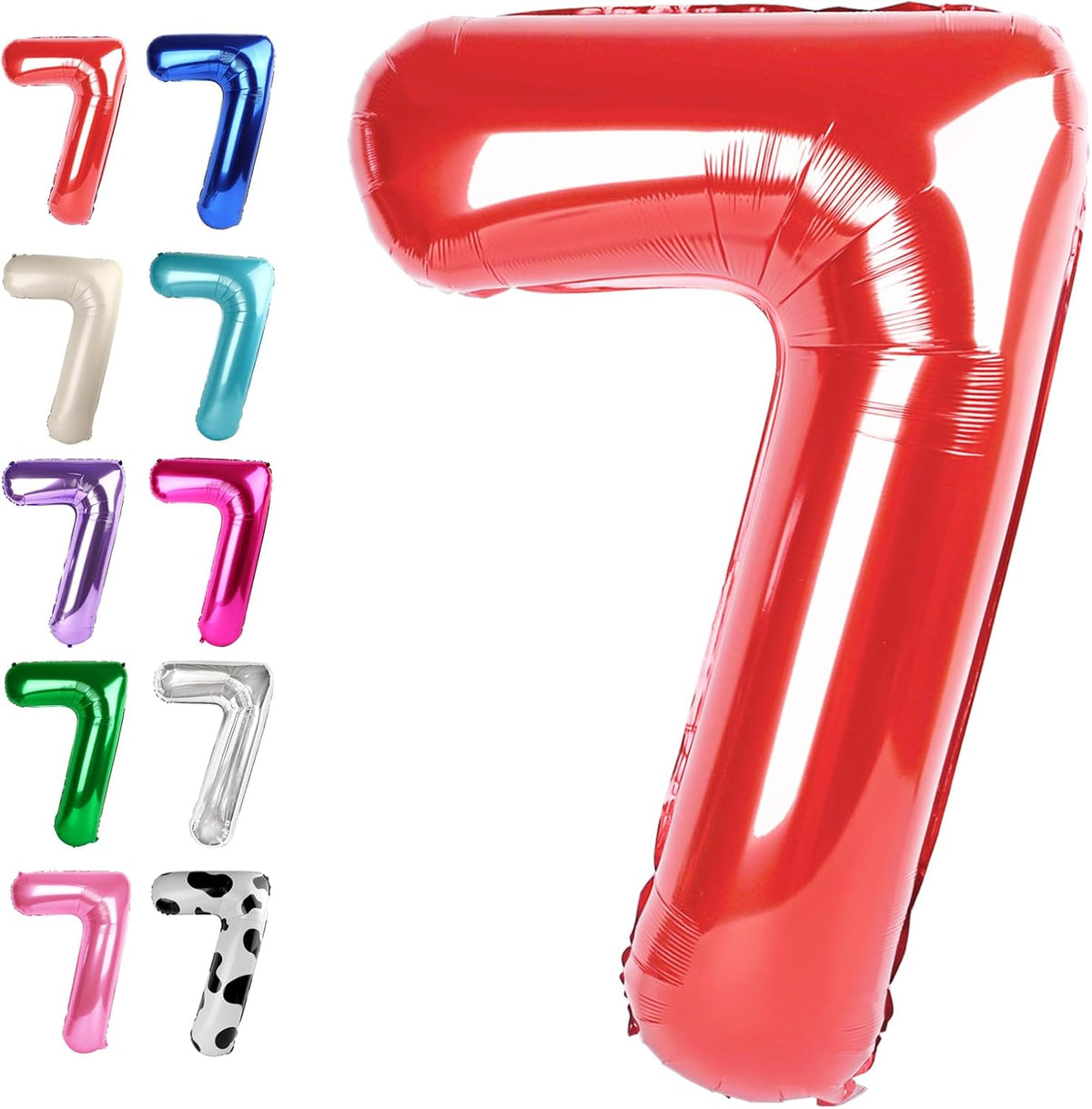 Red Number 7 Birthday Balloon 40 Inch, Digital Balloons for 7 17 27 70 77 Party Celebration