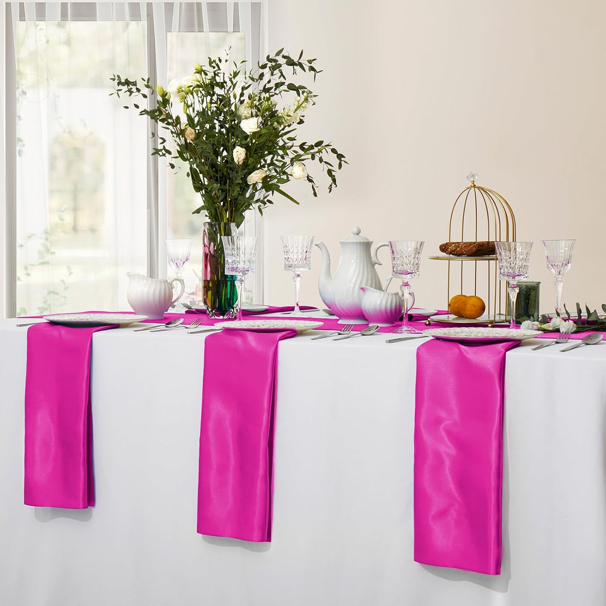 Horbaunal 30 Pack Hot Pink Satin Napkins 20 x 20 Inch, Square Soft Table Dinner Napkins, Silky