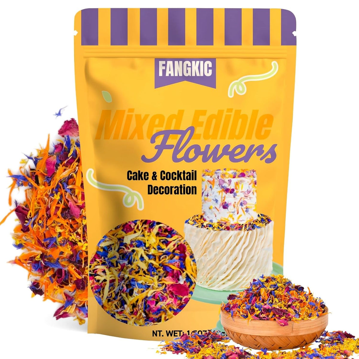 4 Kinds Natural Dried Edilble Flowers Petal Blend (1.5 Ounce), Edible Flowers for Cocktail, Cake