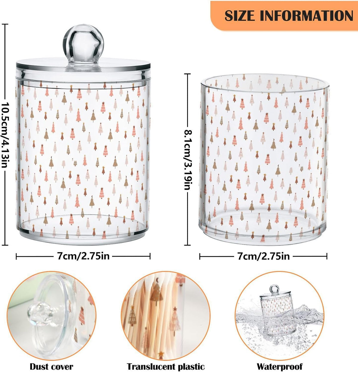 Gredecor 2 Pack Qtip Holder Clear Pastel Christmas Tree Pink Forest Apothecary Jars with Lids