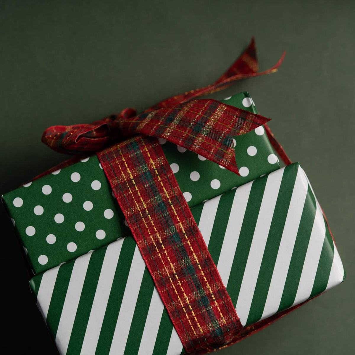 WRAPAHOLIC Reversible Wrapping Paper - Mini Roll - 17 Inch x 33 Feet - Dark Green and Stripes