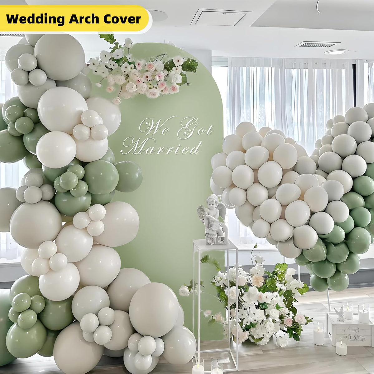 HEMMOTOP Green Arch Cover, 7.2 ft Spandex Wedding Balloon Arch Covers Stretchy Backdrop, Round Top