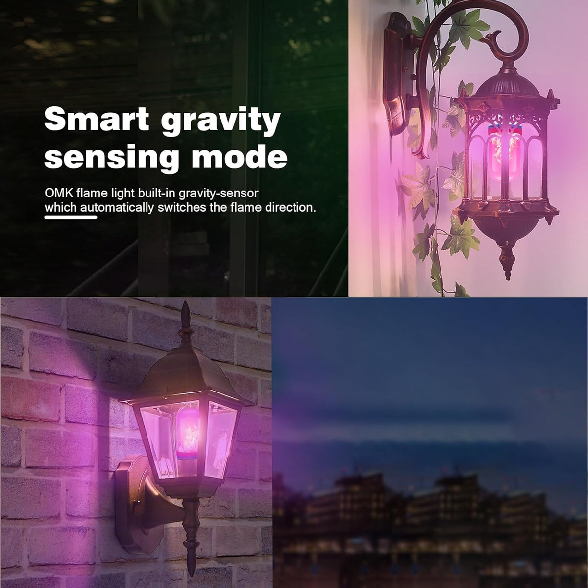 OMK Upgraded Pink LED Flame Light Bulb - Flickering E26 Base With Gravity Sensing for Indoor