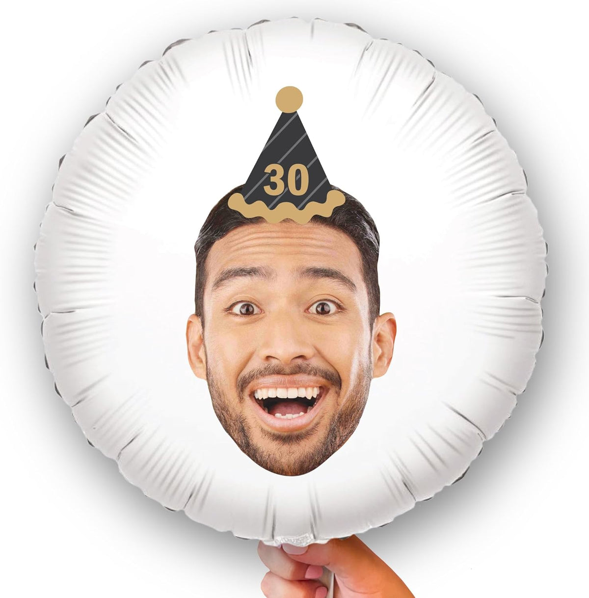 Big Dot of Happiness Personalized Adult Happy Birthday Black & Gold Cone Hat Fun Face Photo