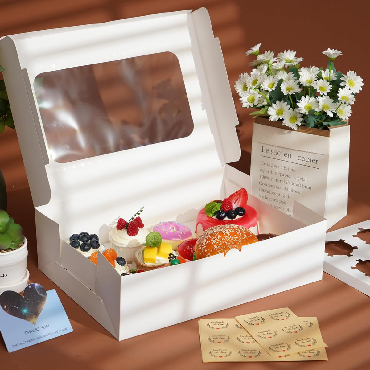 Yeplan 5 Packs Cupcake Boxes 12 Count,White Cupcake Carriers with Window,13.4x9.8x4 Inches Cookie