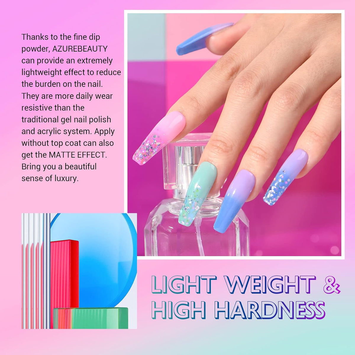 AZUREBEAUTY Color Changing Dip Powder Nail Set, Blue Green Pink Red Grey Trend Ombre Cold Warm
