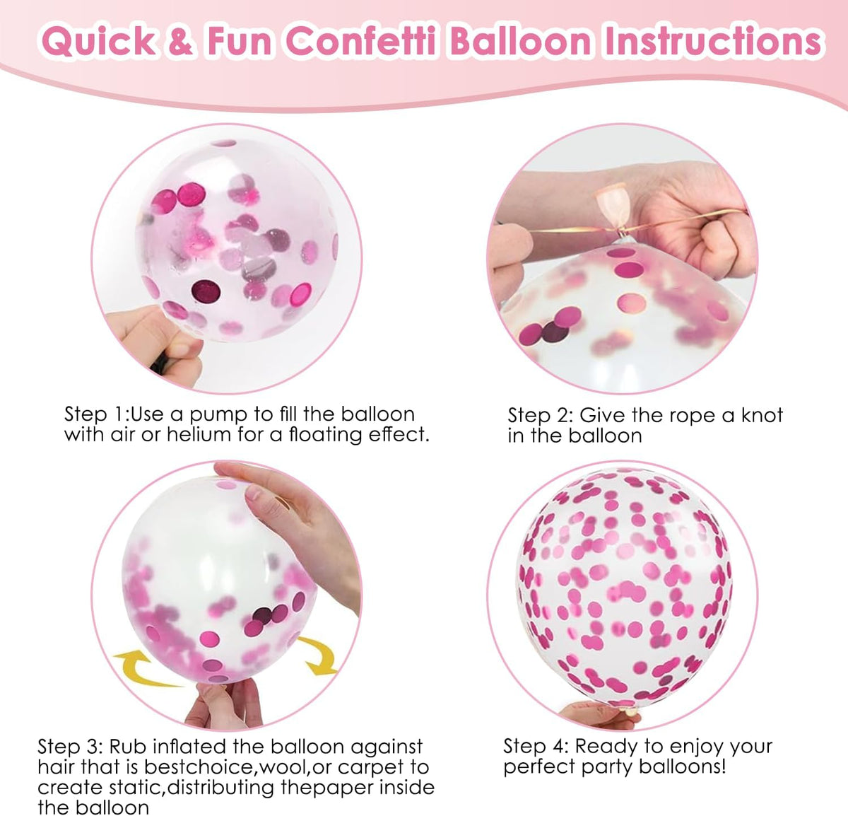 Light Pink Confetti Balloons, 50pcs 12 Inch Metallic Pink Balloons and Hot Pink Latex Balloons Baby