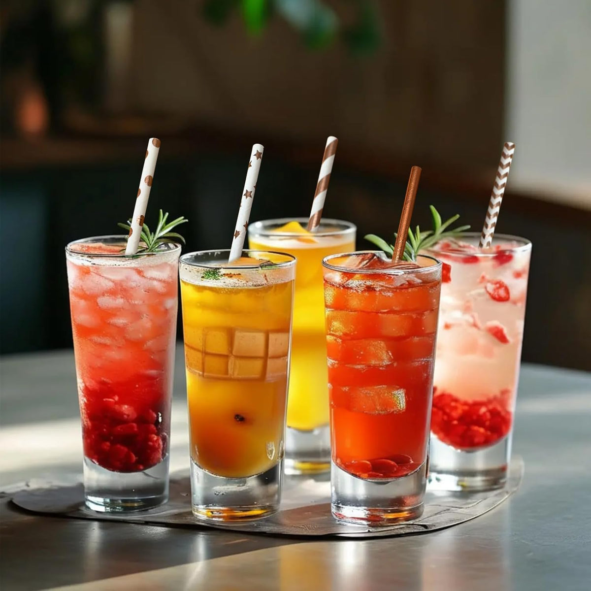 YAOSHENG [100 Pack] Pink & Gold Paper Straws Disposable, 100% Biodegradable Multi-Pattern Party