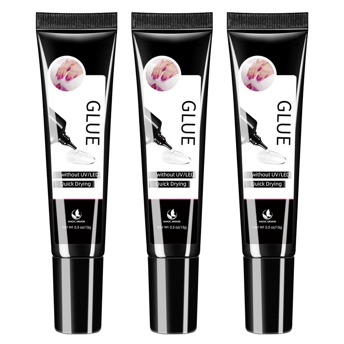 3Pcs Solid Nail Glue Gel for Press On Nail, No UV Lamp, Super Strong, Quick Drying, Semi Solid