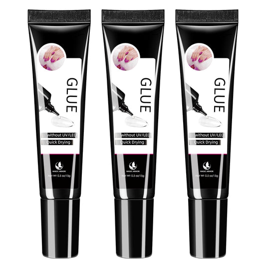 3Pcs Solid Nail Glue Gel for Press On Nail, No UV Lamp, Super Strong, Quick Drying, Semi Solid