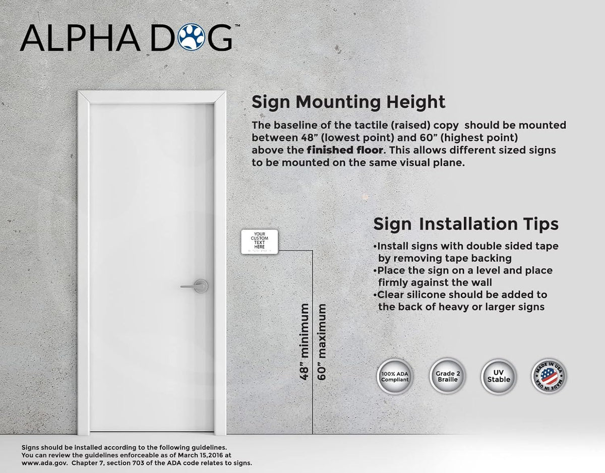 ALPHA DOG ADA SIGNS Custom ADA Compliant Braille Sign, 6"x9" Room Identification Plaque, Tactile