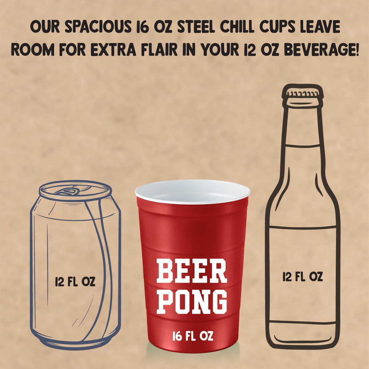 16 oz. Party Cup 'Beer Pong' Drinking Game Design for Cold Drinks, Sturdy, Durable, Disposable