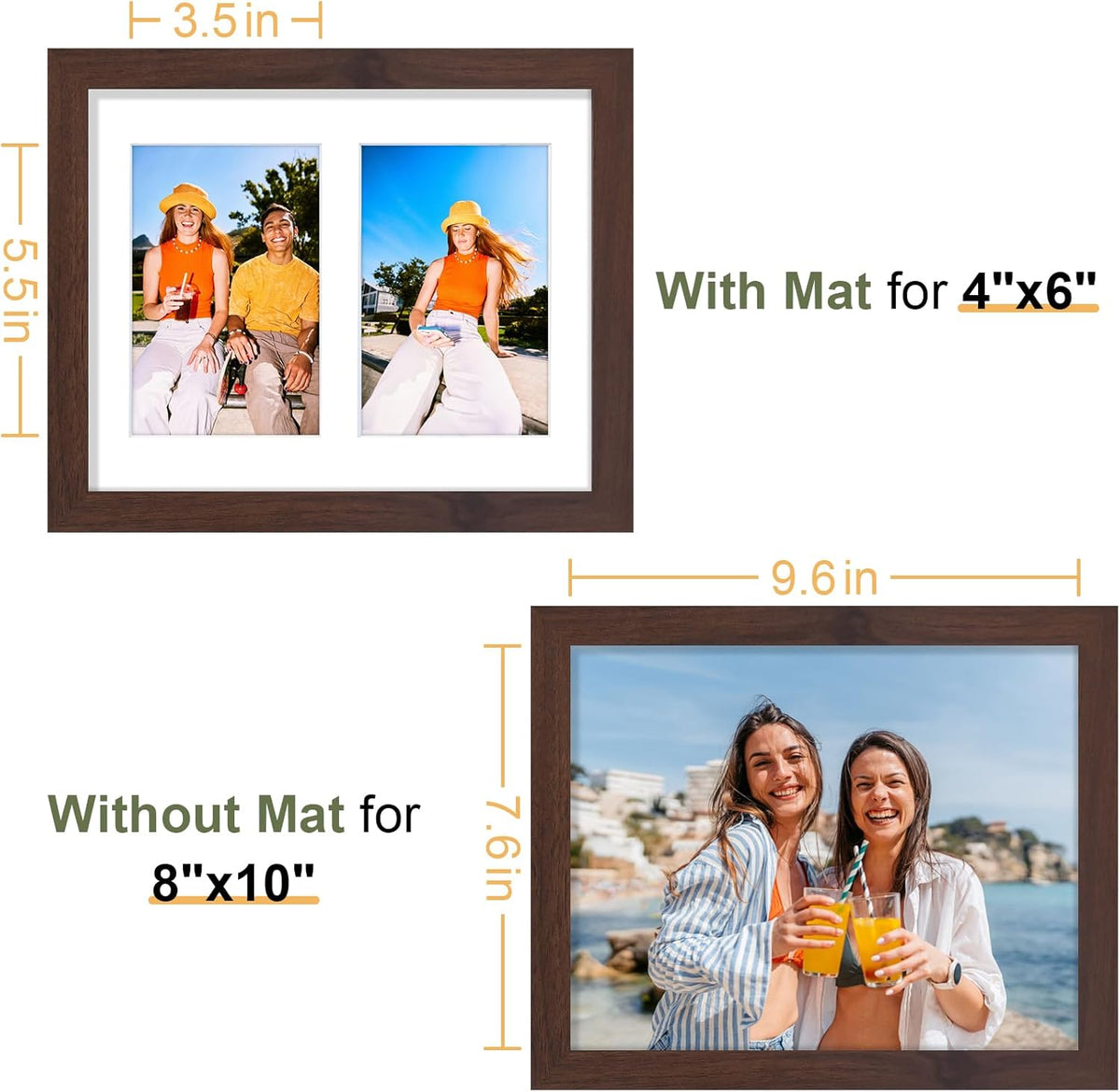 Vittanly 8x10 Collage Picture Frame, Displays 2Pcs 4x6 Pictures with Mat, Photo Frame for Wall