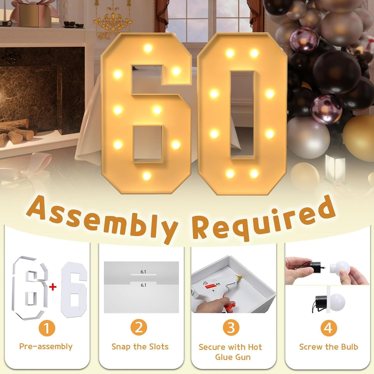 imprsv 3FT Marquee Light Up Numbers, Marquee Numbers 60th Birthday Decorations for Women Men, 60th