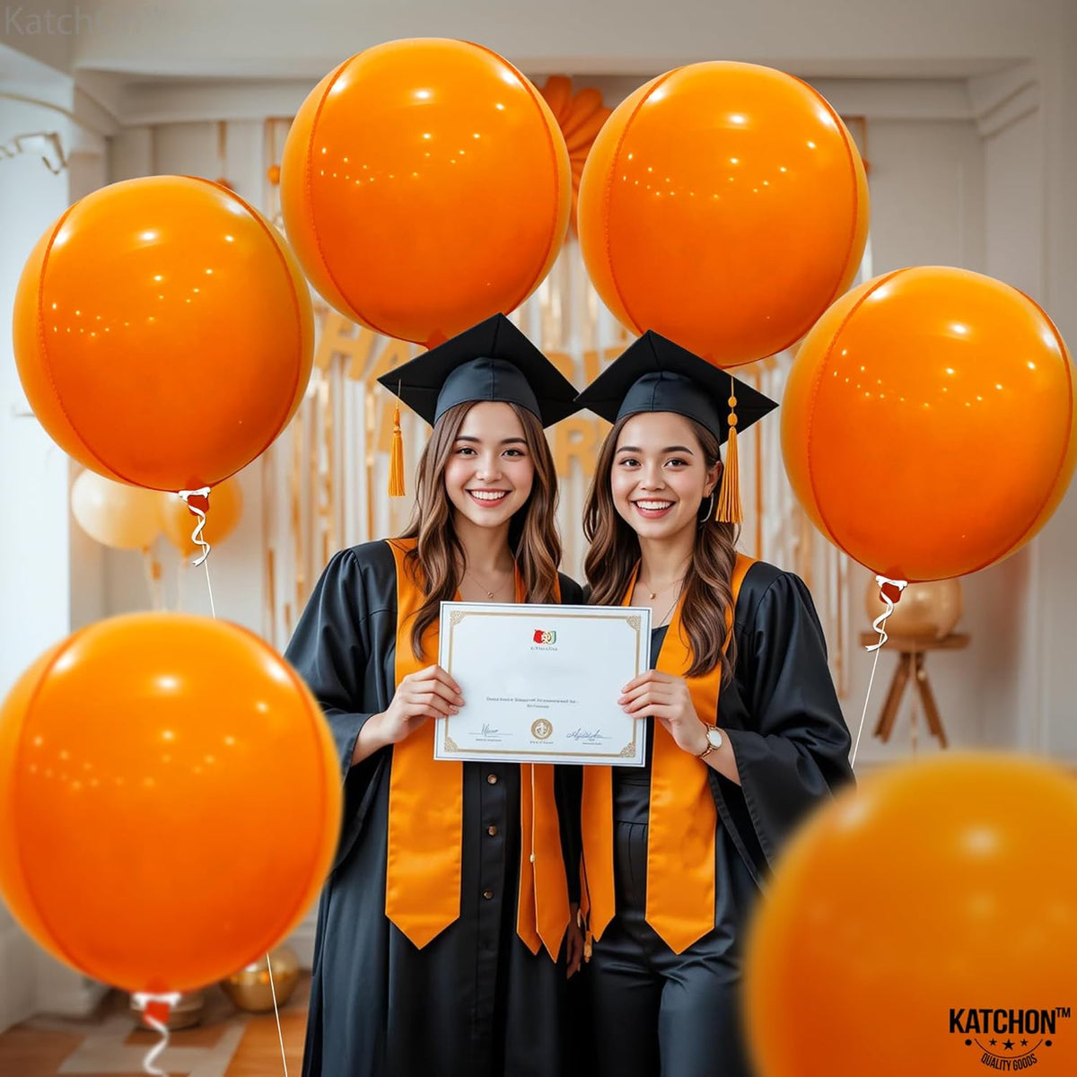 KatchOn, Big 22 Inch Orange Balloons - Pack of 6 | Mylar Balloons for Basketball Party Decorations
