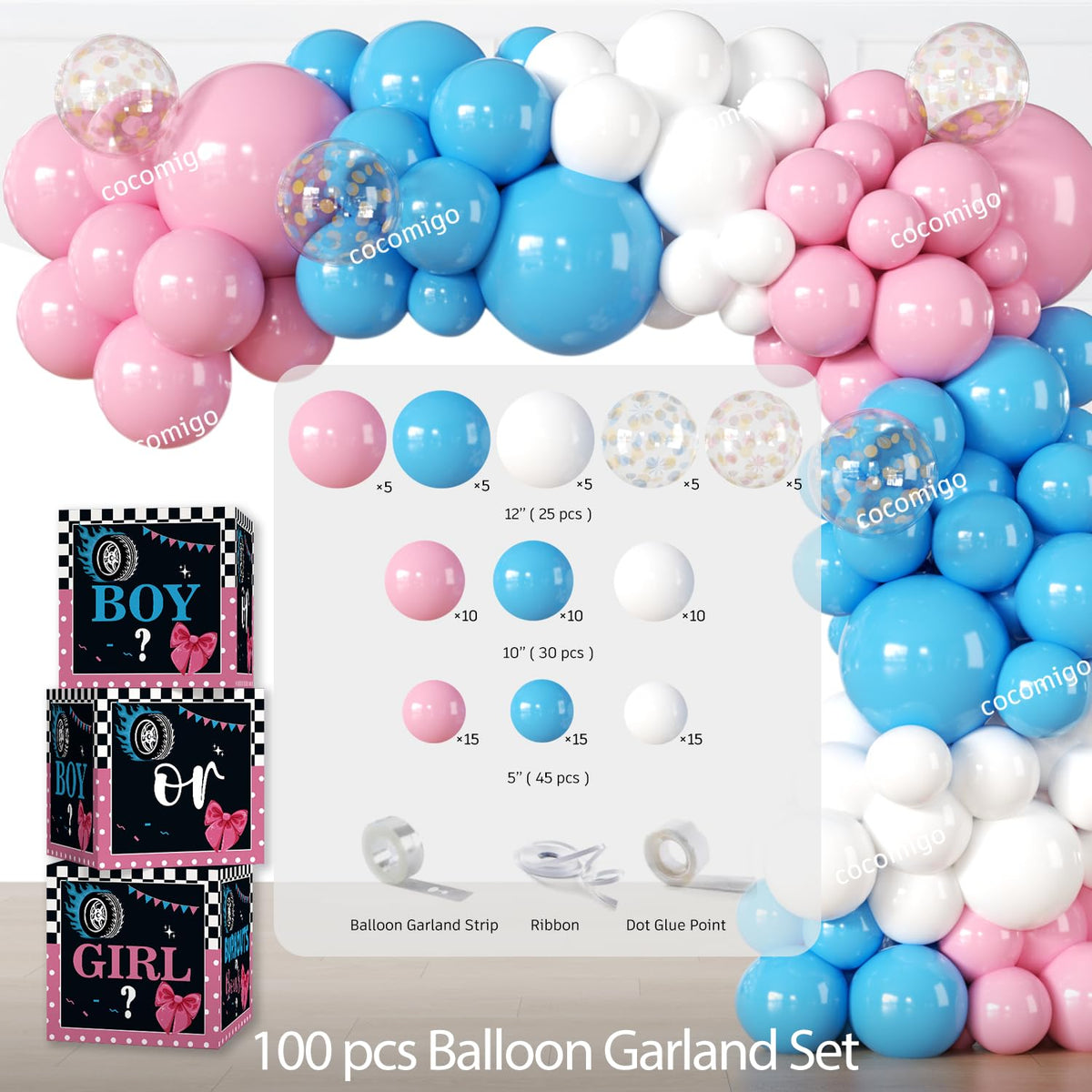 Cocomigo Burnouts or Bows Gender Reveal Decorations for 25 Guests,