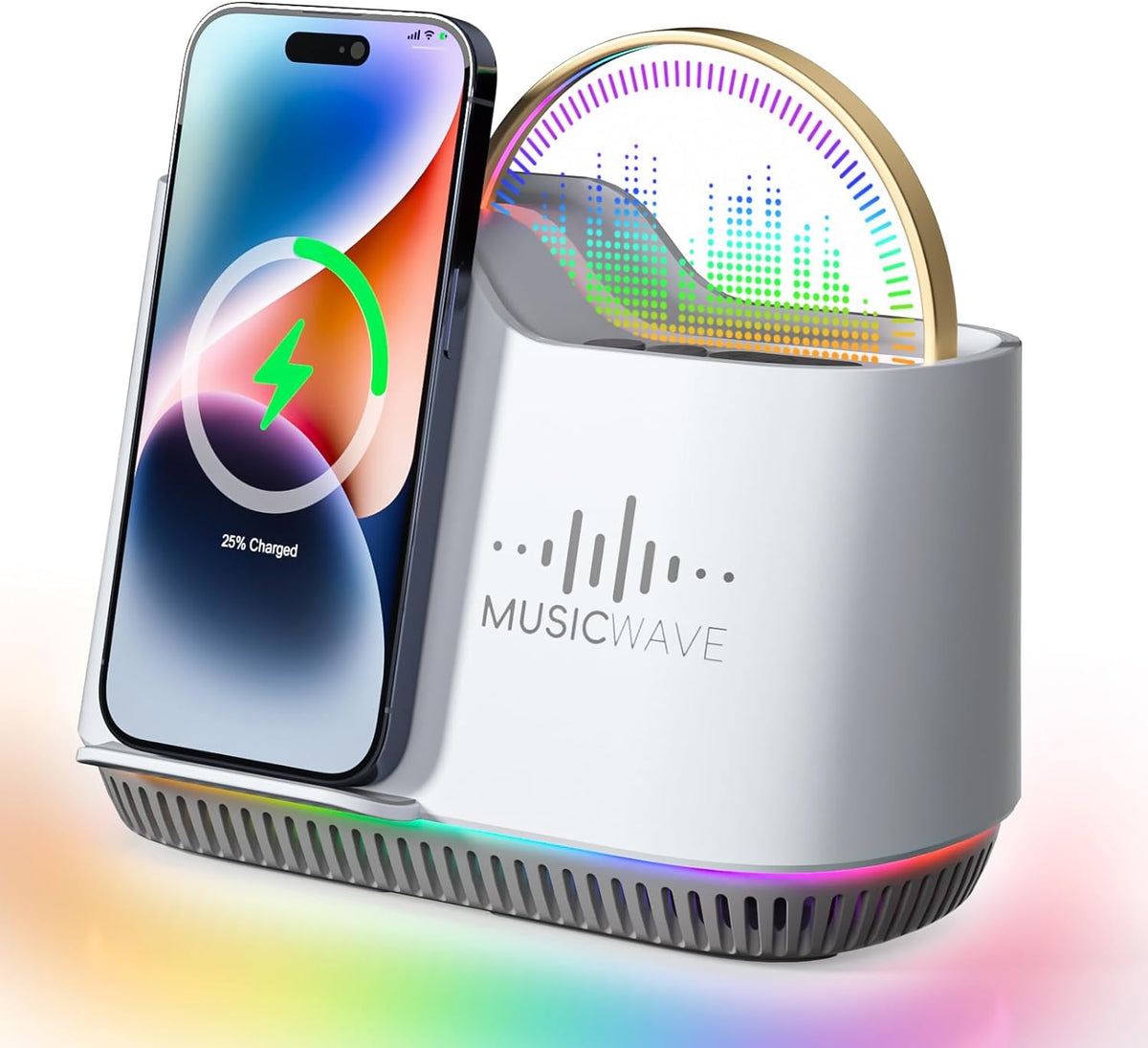 Night Lights Bluetooth Speaker, 15W Wireless Charger with Phone Holder, Touch Control Bedside Lamp