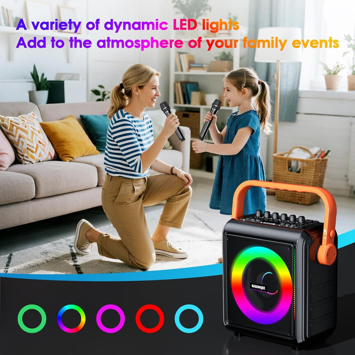 Karaoke Machine,8000mAh Portable Bluetooth Speaker with 2 Wireless Microphones for Adults &