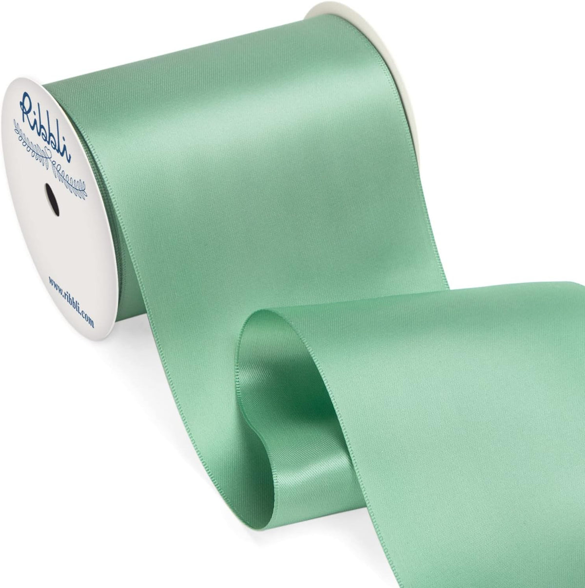 Ribbli Sage Green Satin Ribbon 4 Inch Wide Sage Ribbon for Wedding Chair Sash Grand Opening