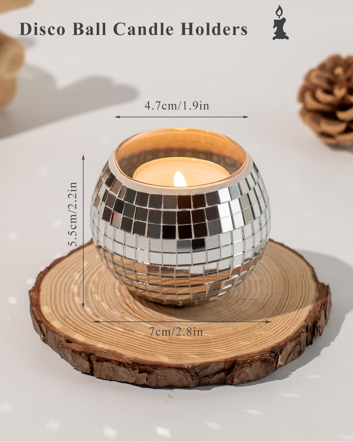 12 Pcs Disco Ball Candle Holder Glass Mirror Candle Holder Disco Ball Decor for Wedding, Party, and