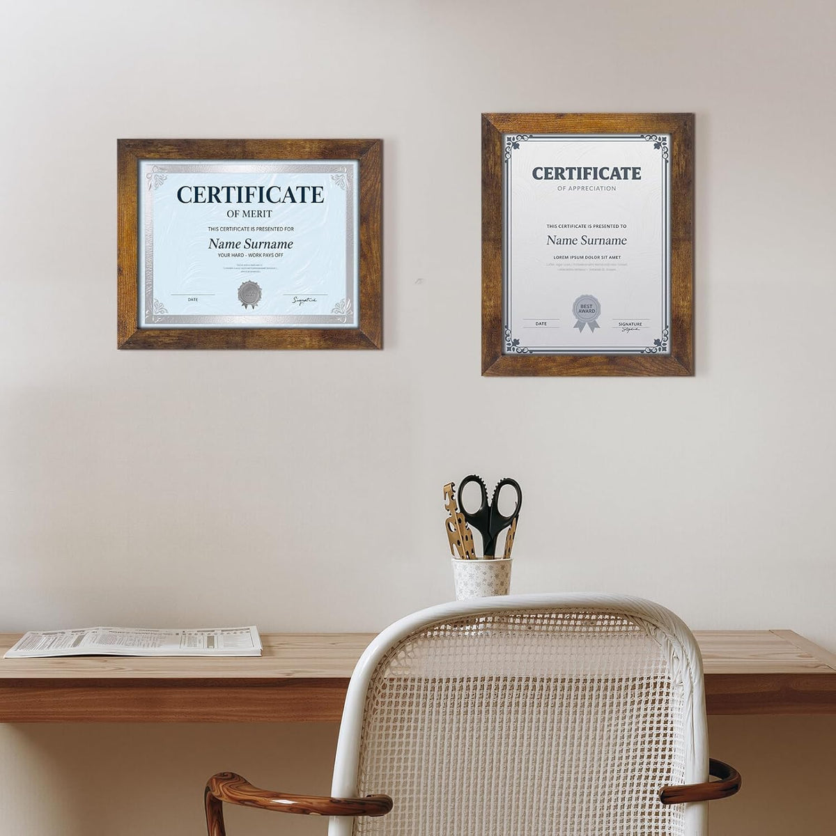PETAFLOP 8.5x11 Picture Frame Rustic Certificate Frames Wall Tabletop Display Horizontally or