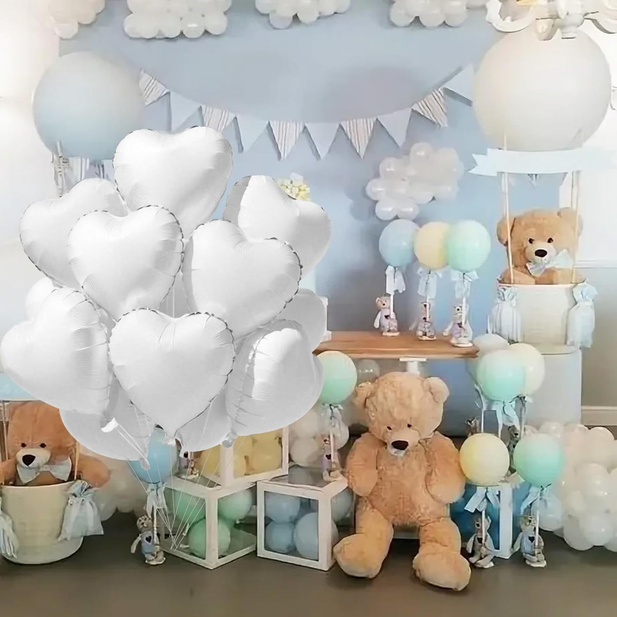 TONIFUL 15Pcs 18 Inch White Heart Balloons White Heart Shape Foil Mylar Balloons Decoration for