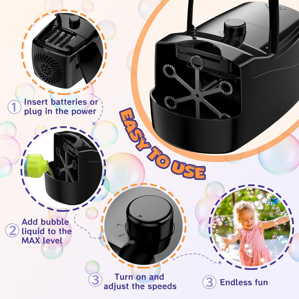 Bubble Machine, Automatic 18000+ Per Minute Big Bubbles Blower Maker for Kids Toddlers with 2