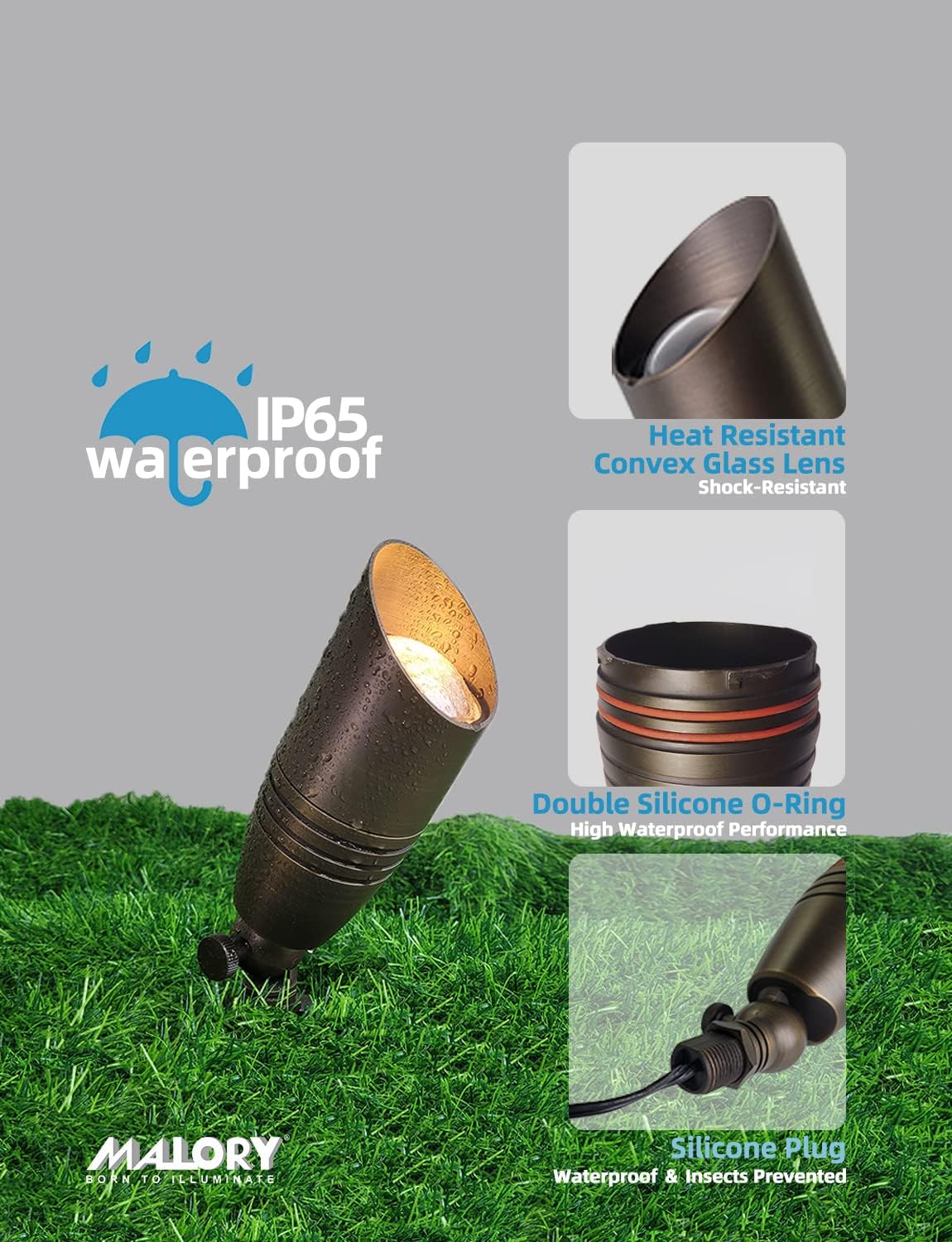 MALORY Brass Landscape Spotlights 4-Pack with Bulb Kit(S02), Low Voltage 12V AC/DC LED Outdoor Spot