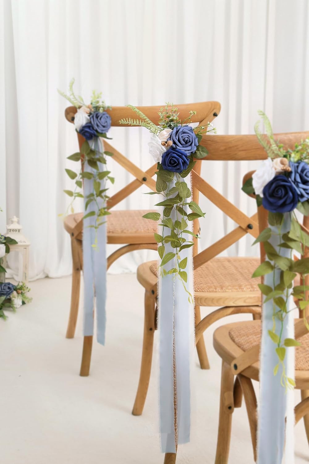 DORIS HOME Wedding Chair Decorations Blue Pew Flowers Set of 10 for Wedding Ceremony Party Aisle