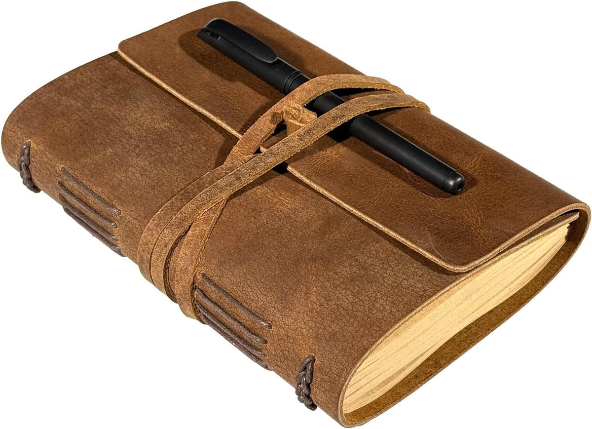 Brown Notebook Journal - Best Genuine Cool Leather Journals for writers Small Size Diary 5.5x7.5