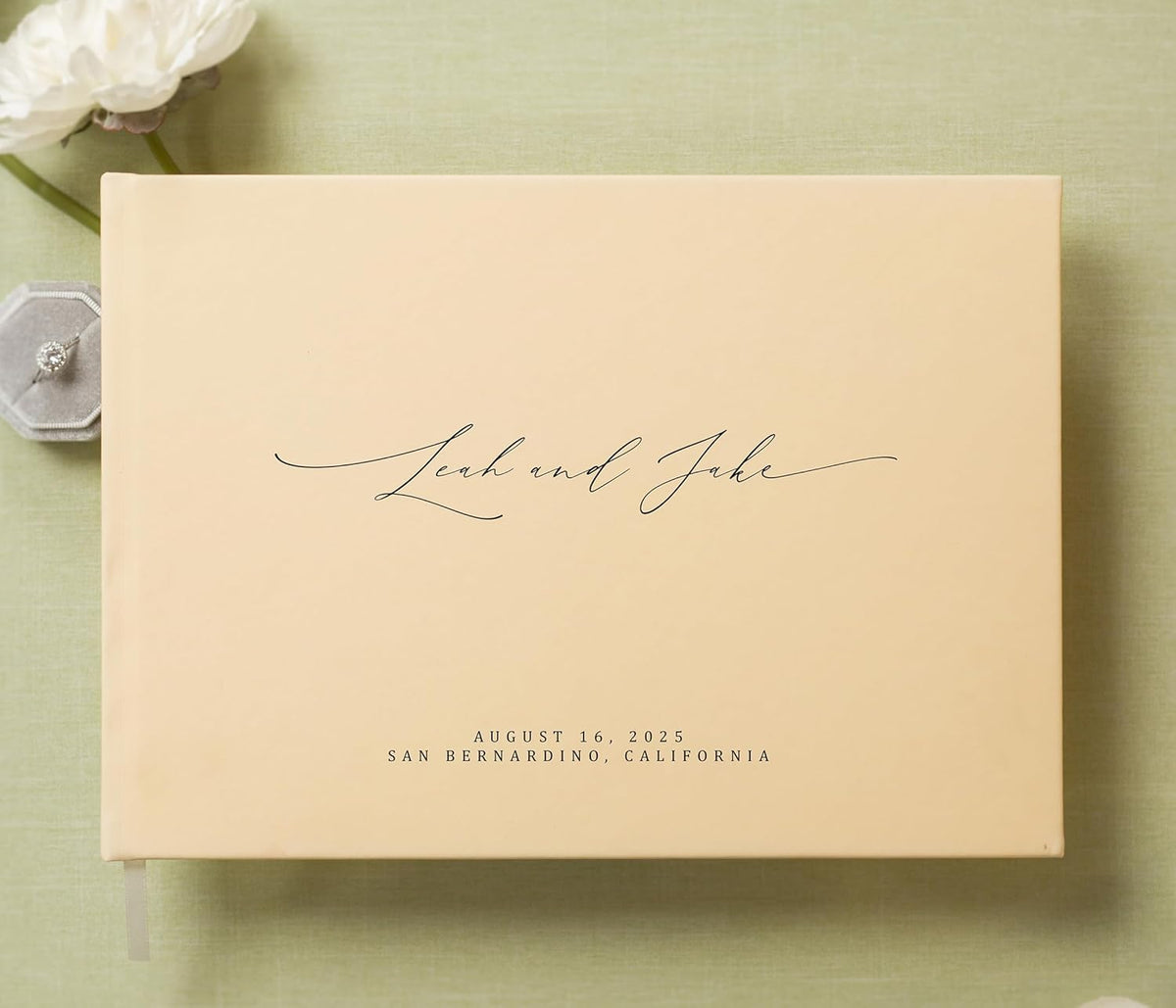 MUUJEE Personalized Guestbook in Butter - Premium Custom Modern Guest Book for Wedding Reception