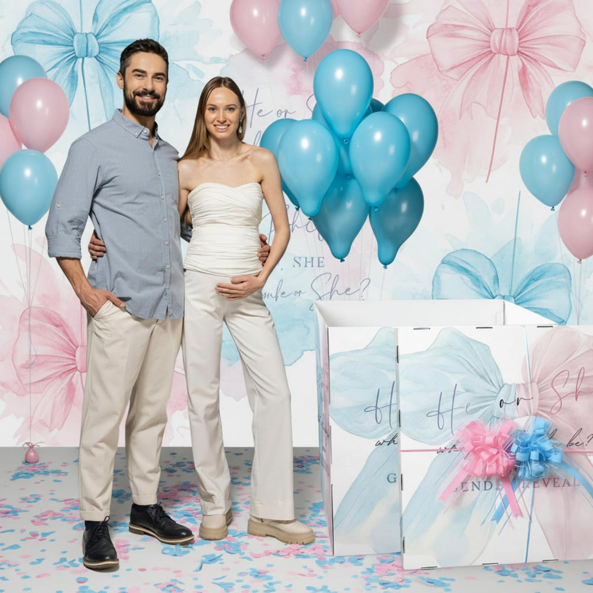 AmazingSpark 28in Giant Gender Reveal Gift Box with Lid Kit Oversized Gender Reveal Balloon Box