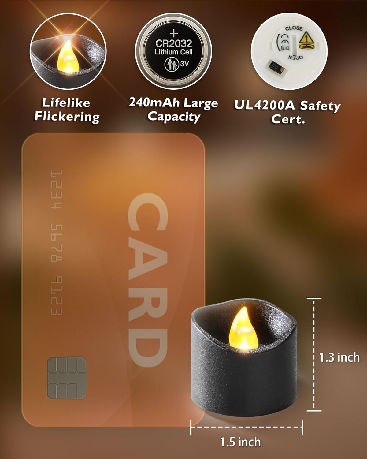 Homemory Black Tea Lights Candles Battery Operated, 200+Hour Flameless Flickering Fake Electric LED