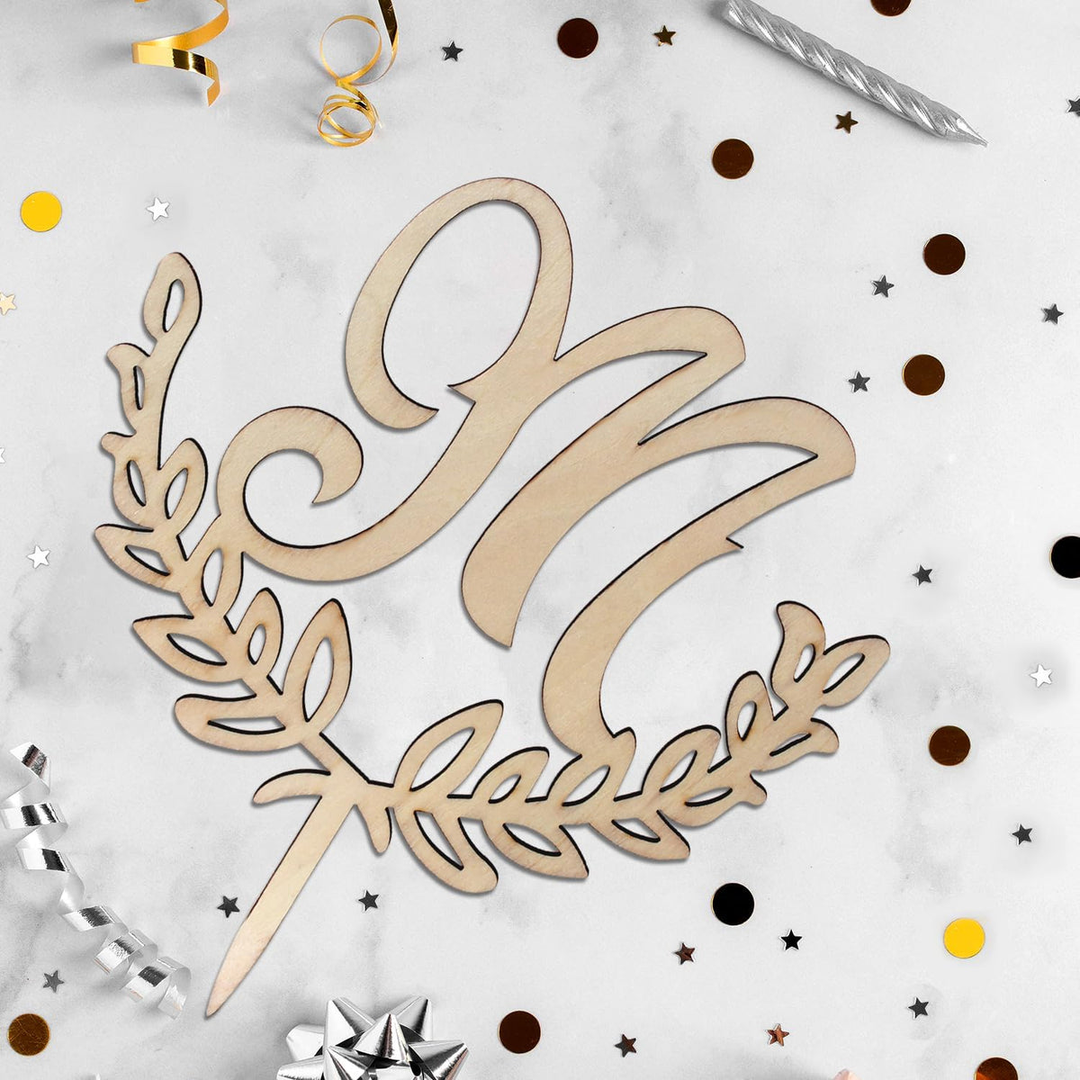 LINGTEER Personalized Inital Letter M Wooden Cake Topper Perfect for Birthday Rustic Wedding