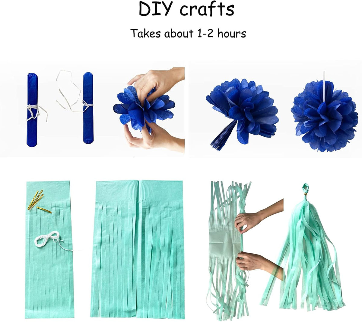 Navy Blue White Gold Party Decoration 23pcs Kits-Paper Flowers,Banner Flags,Circle Banner,Tassel