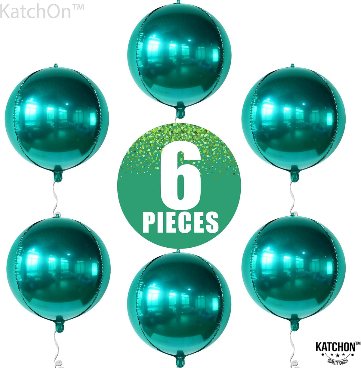 KatchOn, Metallic Emerald Green Balloons - Big 22 Inch, Pack of 6 | Dark Green Mylar Balloons