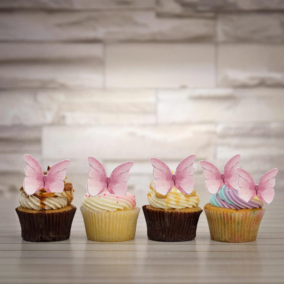 Ephlyn 48Pcs Edible Butterfly Cupcake Toppers Cute 3D Butterfly Cake Picks for Butterfly Theme Baby