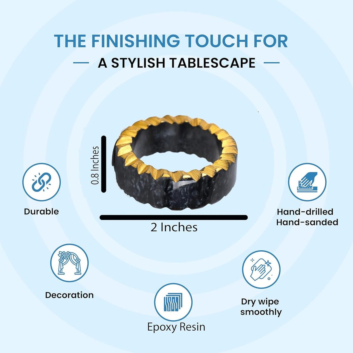 Epoxy Resin Napkin Rings Set of 12 - Rustic Napkin Holders for Dining Tableware, Dinning Table