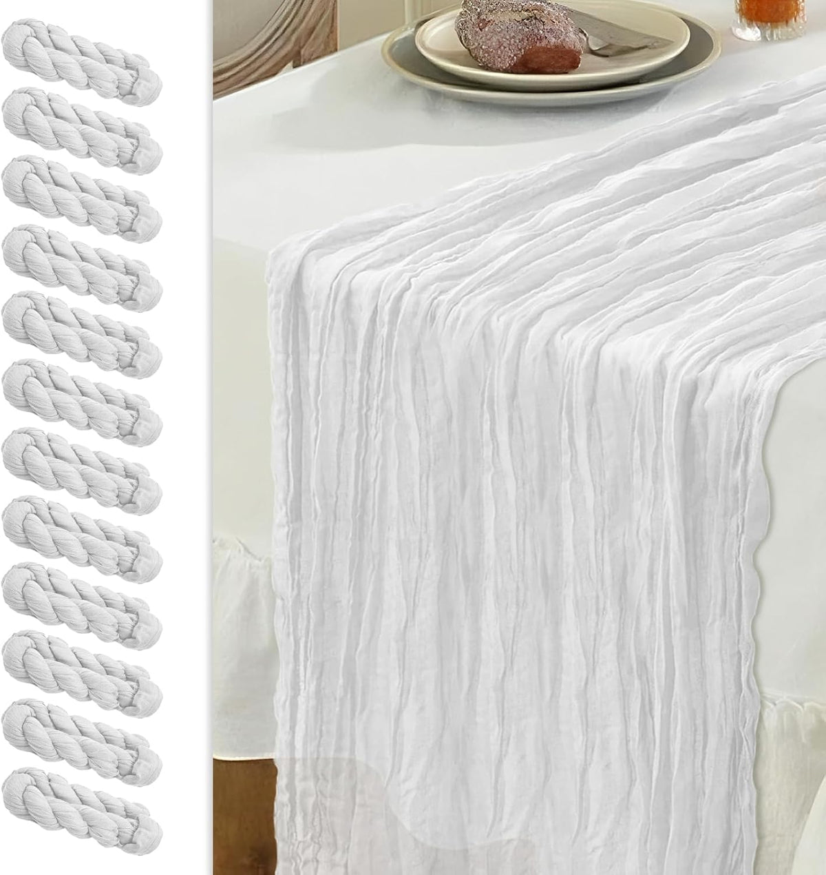 Le courant 12pcs 10Ft Cheesecloth Table Runner, Rustic Boho Gauze Cheese Cloth Runner Table Runner