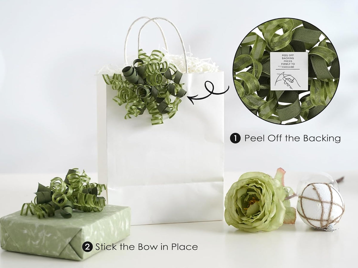 HUIHUANG Green Bows for Gift Wrapping Christmas Gift Bow 5 inch x 8 Counts Moss Green Self-Adhesive