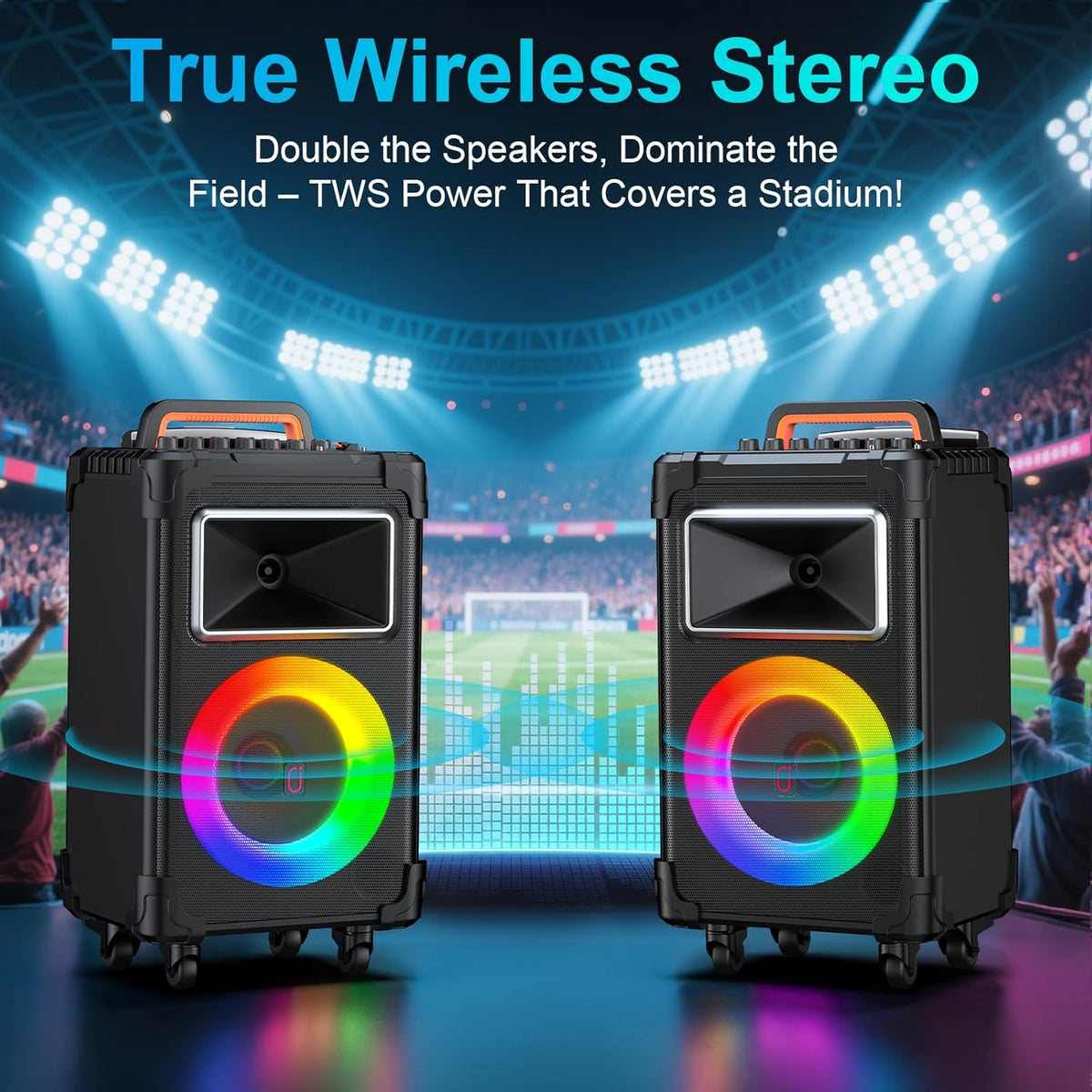 JYX Karaoke Machine with 2 Wireless Mics, 10" Woofer 500W Peak Power Big Portable Bluetooth Speaker