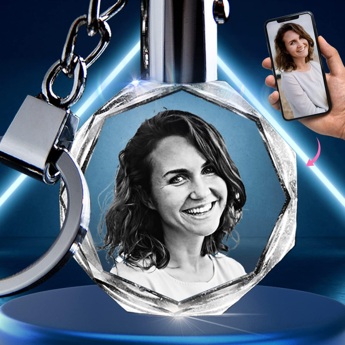 3D innovation Personalized Crystal Keychain Photo with LED Light Custom Laser Etched Key Chain