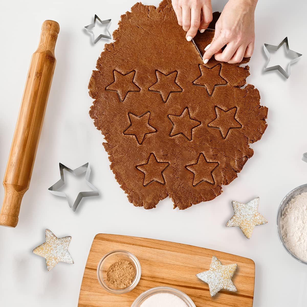6 Pieces Star Cookie Cutters Set - Stainless Steel Five-Pointed Shaped Cutter, Biscuit Molds